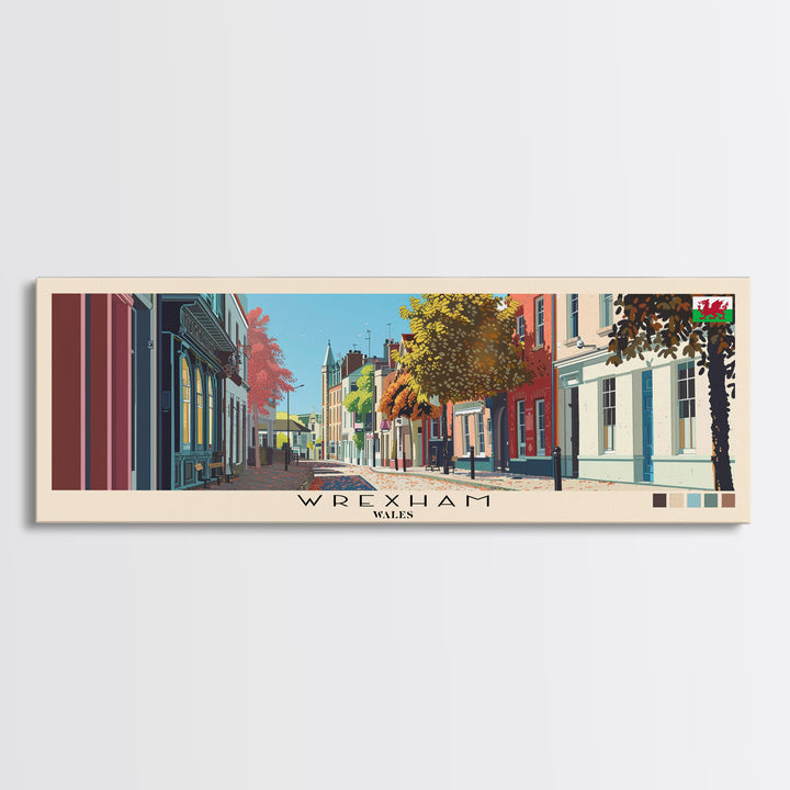 Wrexham, Wales Panoramic Canvas Print, Wrexham, Wales Painting, Wales Art, Wrexham Travel Poster, Travel Art, Guest Room Painting