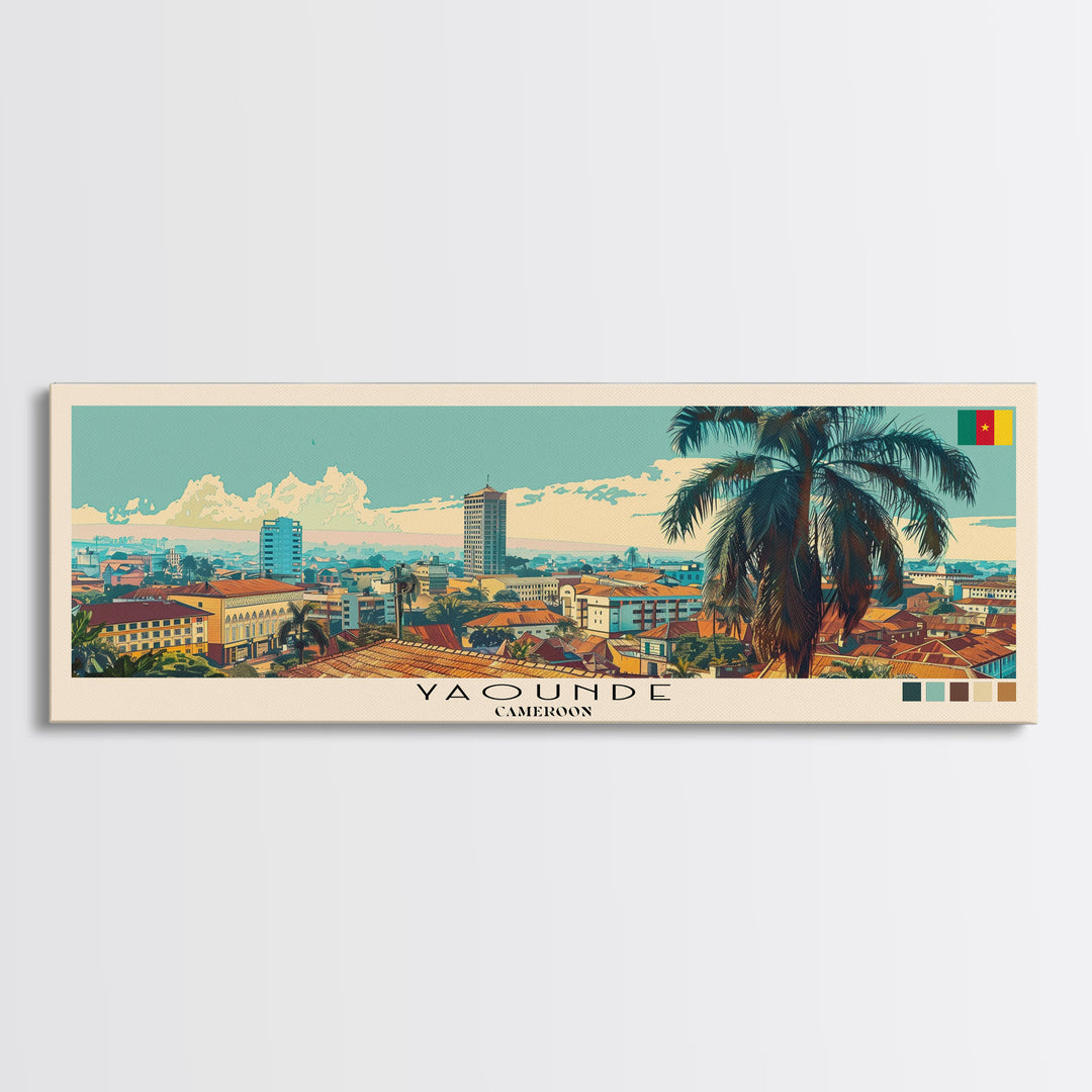 Yaounde, Cameroon Panoramic Canvas Print, Yaounde, Cameroon Painting, Cameroon Art, Yaounde Travel Poster, Travel Art, Guest Room Painting