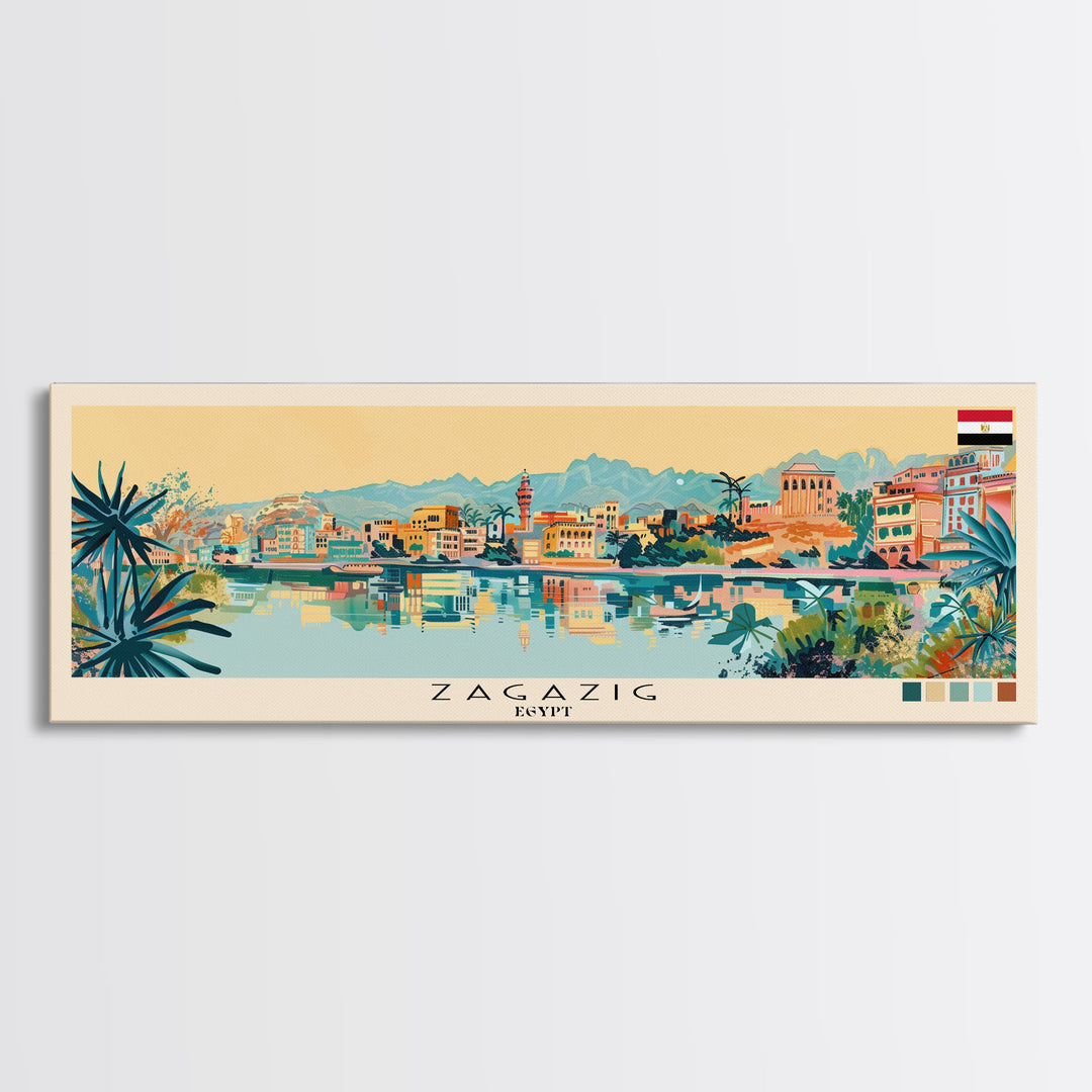 Zagazig, Egypt Panoramic Canvas Print, Zagazig, Egypt Painting, Egypt Art, Zagazig Travel Poster, Travel Art, Living Room Painting