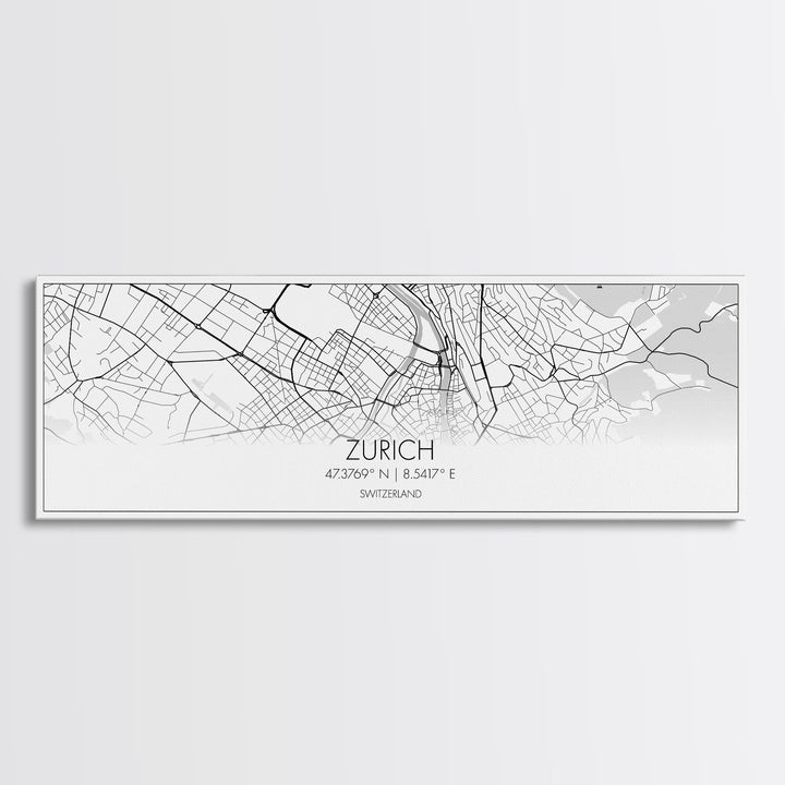 Panoramic Zurich City Map, Switzerland Art, Map Print, Minimalist Wall Art, Canvas Art, Housewarming Gift, Street Map Art, Closing Gift