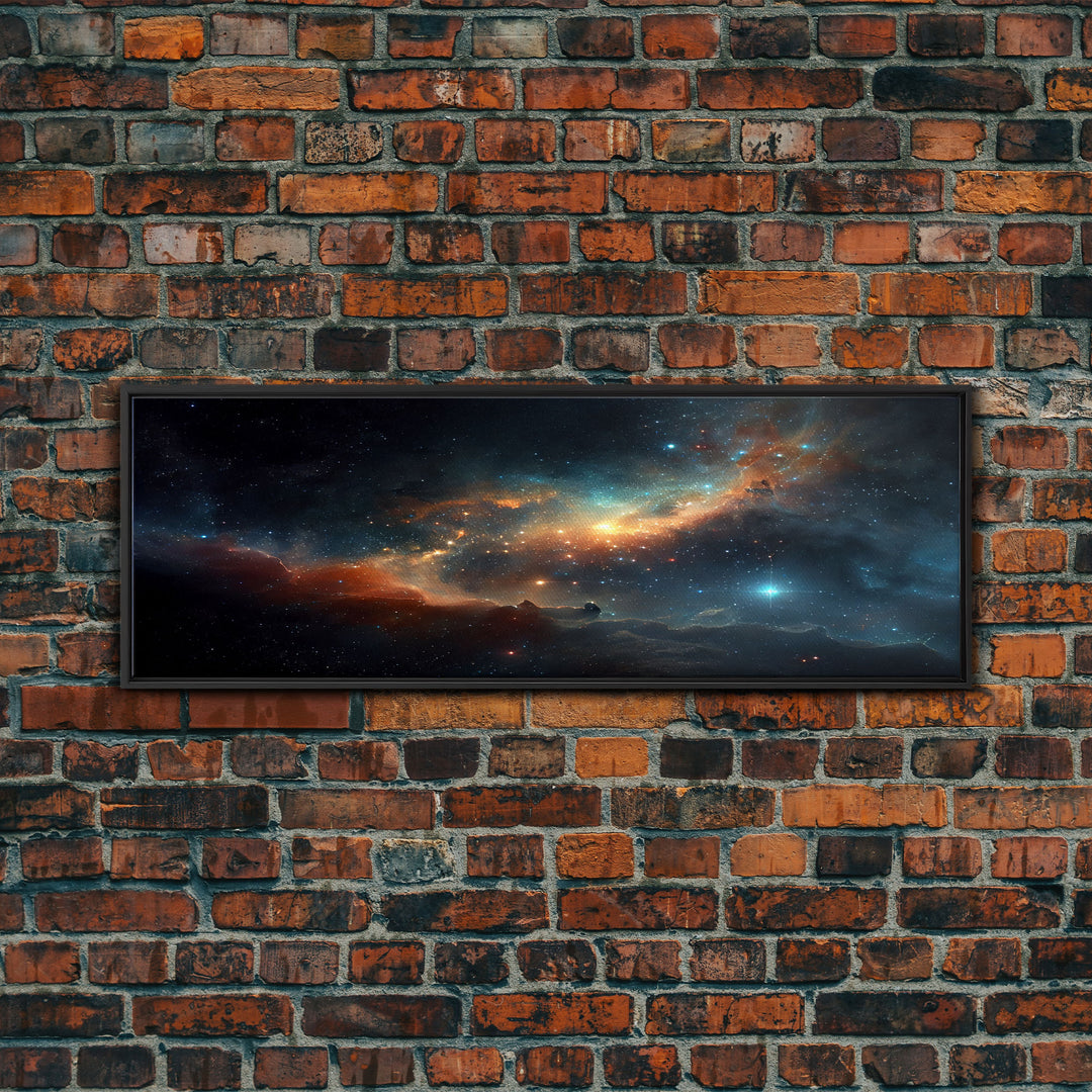 Starry Night Sky Canvas Print, Original Astral Bodies Painting Print, Panoramic / Large Format Wall Art, Framed Art