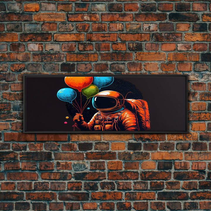 Psychedelic Astronaut Holding Balloons in Space, Framed Canvas Print, Crypto Art, To The Moon