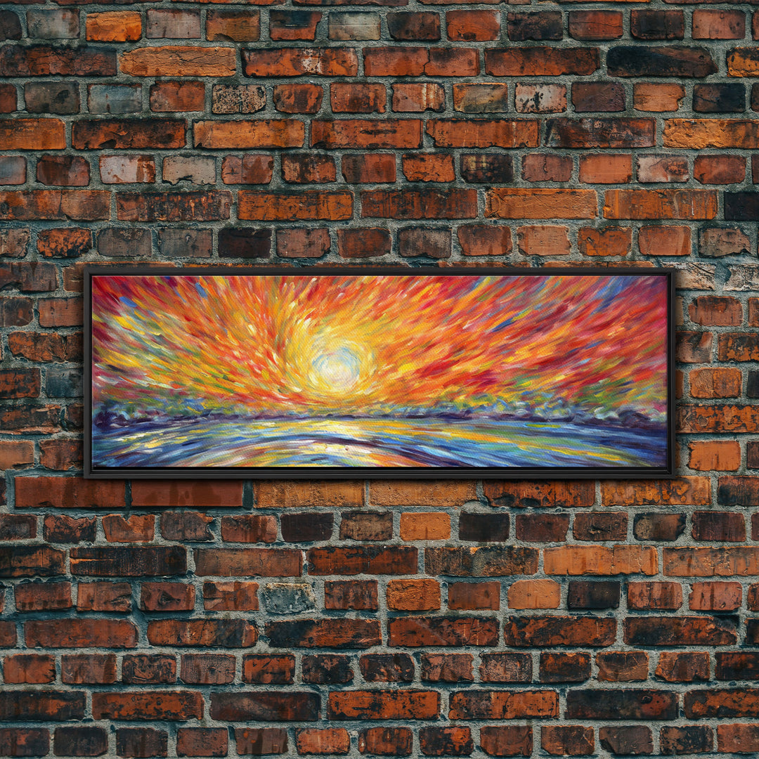 Sunset Abstract Wall Art Print, Yellow, Orange, Textured Abstract Wall Art, Framed Abstract Print Art, Panoramic, Wall Art, Canvas Print