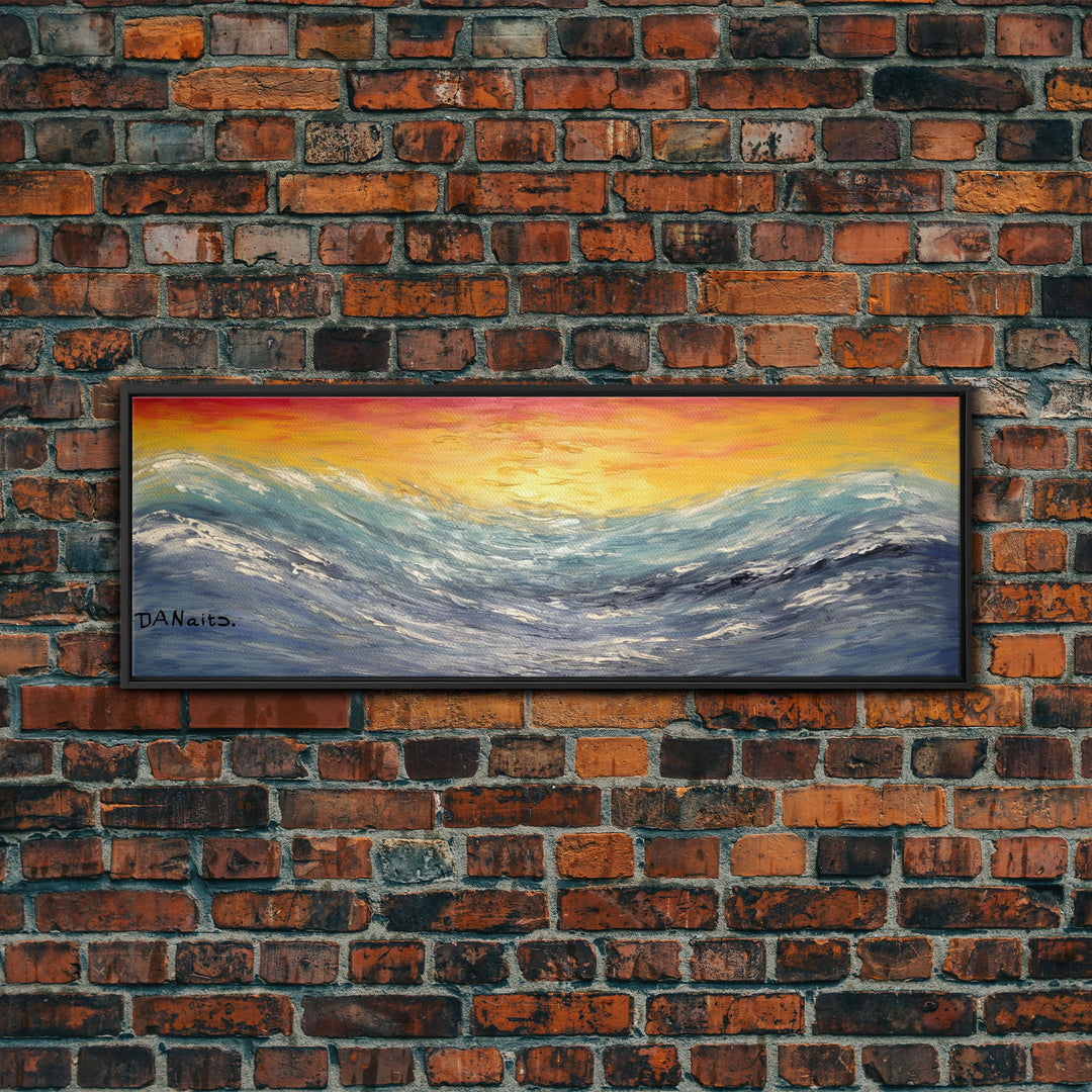 Abstract Sea Wall Art, Vibrant Abstract, Framed Art, Sunset, Ocean, Abstract Nature, Textured Abstract, Panoramic, Wall Art, Canvas Print