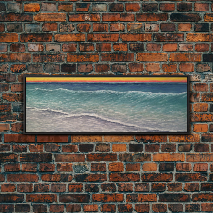 Textured Art Print, Seascape Canvas Art Print, Ocean, Waves, Horizon, Sunset, Orange, Blue, Wall Decor, Panoramic, Wall Art, Canvas Print