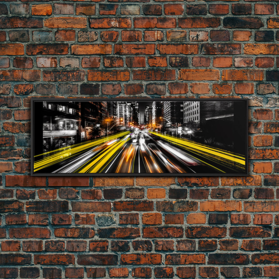 Long Exposure City Street Lights Wall Art, Urban Art Print, Night In The City, Streaks Of Light, Panoramic, Wall Art, Canvas Print