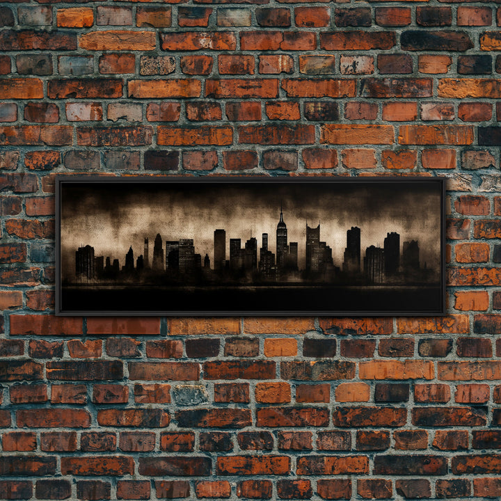 City Skyline Grunge Wall Art Canvas Print, City Art, Dark Urban Art, Large Urban Art Print, Wall Decor, Panoramic, Wall Art, Canvas Print