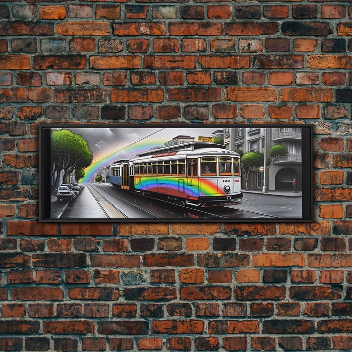 Streetcar Canvas Print, Urban Wall Art, Rainbow Canvas Art, Large Print, Framed Canvas, Wall Decor, Panoramic, Wall Art, Canvas Print