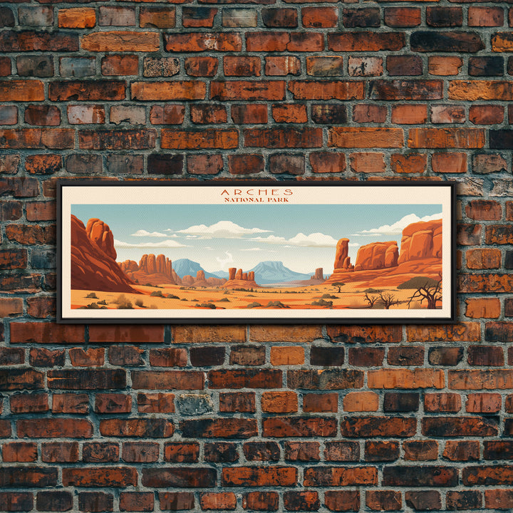 Arches National Park, Panoramic Utah Travel Art, National Park Print, Minimalist Travel Art, Midcentury Modern Style Landscape