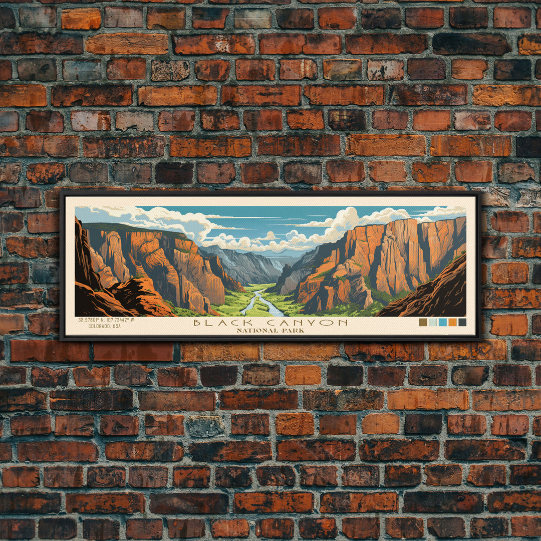 Black Canyon Of The Gunnison National Park, Panoramic Colorado Travel Art, National Park Print, Minimalist Travel Art, Midcentury Modern