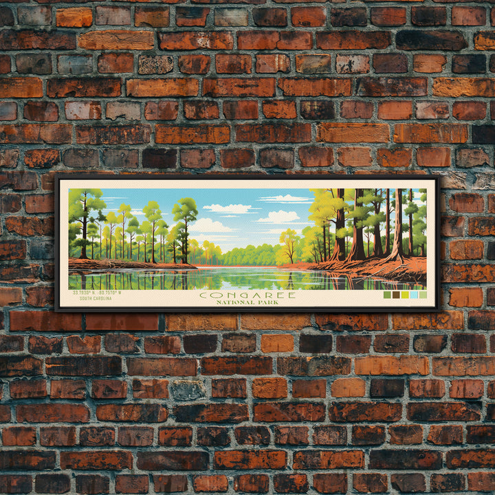 Congaree National Park, Panoramic South Carolina Travel Art, National Park Print, Minimalist Travel Art, Midcentury Modern Style Landscape