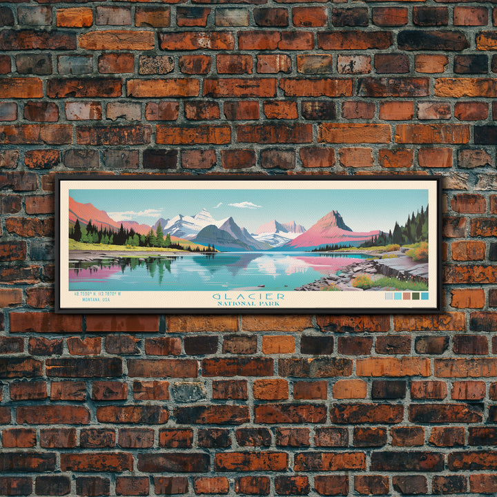 Glacier National Park, Panoramic Montana Travel Art, National Park Print, Minimalist Travel Art, Midcentury Modern Style Landscape