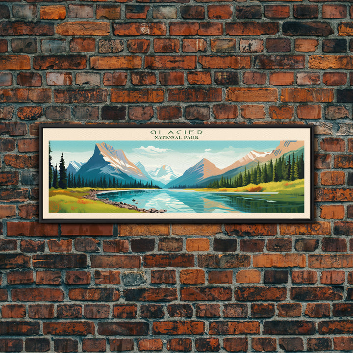 Glacier National Park, Panoramic Montana Travel Art, National Park Print, Minimalist Travel Art, Midcentury Modern Style Landscape