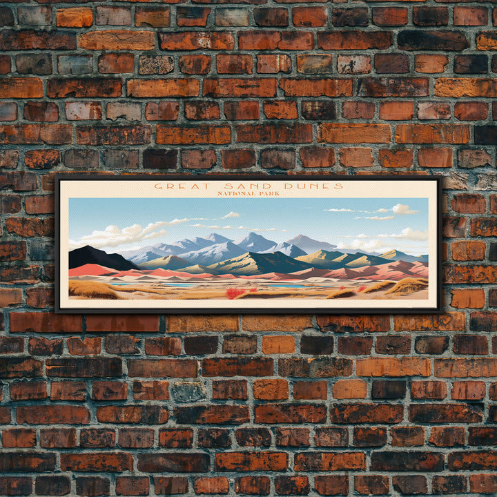 Great Sand Dunes National Park, Panoramic Colorado Travel Art, National Park Print, Minimalist Travel Art, Midcentury Modern Style Landscape