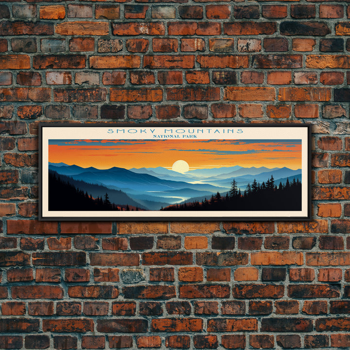 Smoky Mountains National Park, Panoramic North Carolina Travel Art, National Park Print, Minimalist Travel Art, Midcentury Modern Style