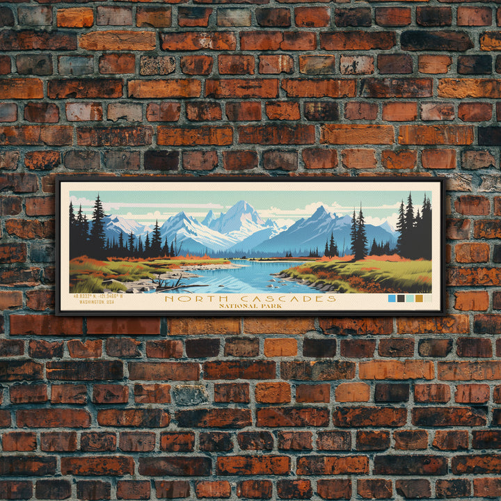 North Cascades National Park Panoramic Washington Travel Art, National Park Print, Minimalist Travel Art, Midcentury Modern Style Landscape