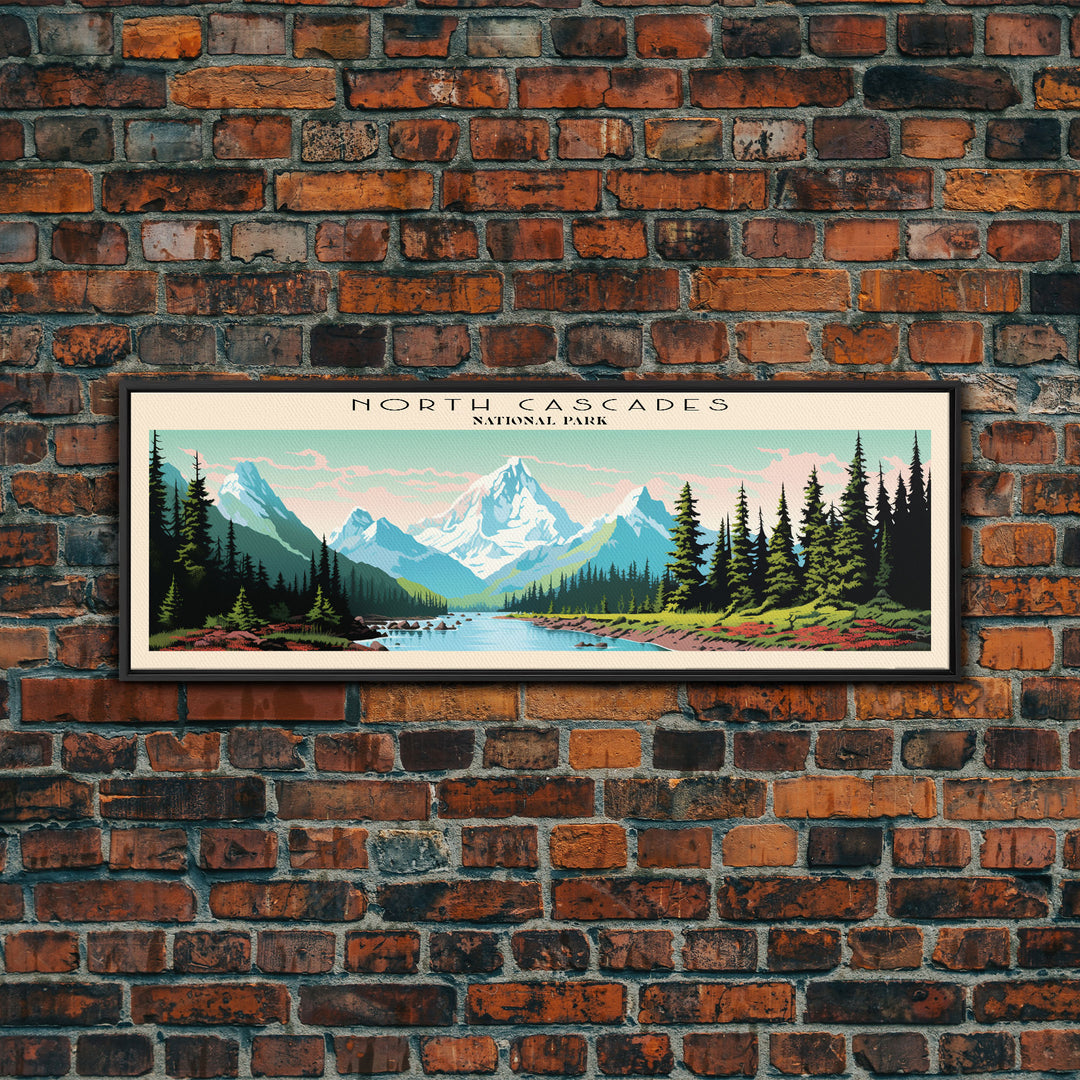 North Cascades National Park Panoramic Washington Travel Art, National Park Print, Minimalist Travel Art, Midcentury Modern Style Landscape