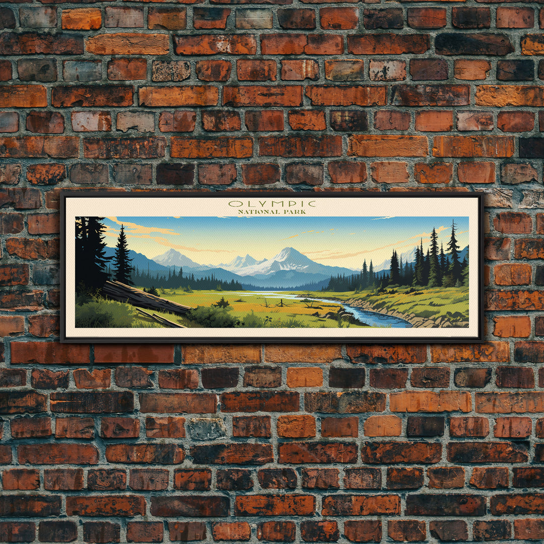 Olympic National Park Panoramic Washington Travel Art, National Park Print, Minimalist Travel Art, Midcentury Modern Style Landscape