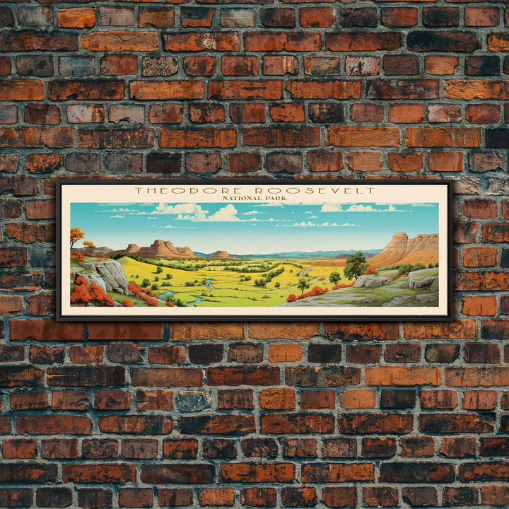 Theodore Roosevelt National Park Panoramic North Dakota Travel Art, National Park Print, Minimalist Travel Art, Midcentury Modern Style