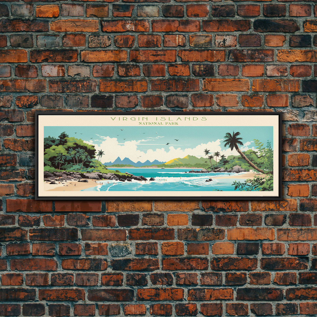 Virgin Islands National Park Panoramic St. John Travel Art, National Park Print, Minimalist Travel Art, Midcentury Modern Style Landscape