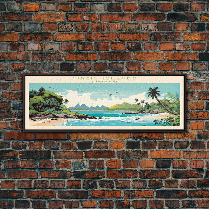 Virgin Islands National Park Panoramic St. John Travel Art, National Park Print, Minimalist Travel Art, Midcentury Modern Style Landscape