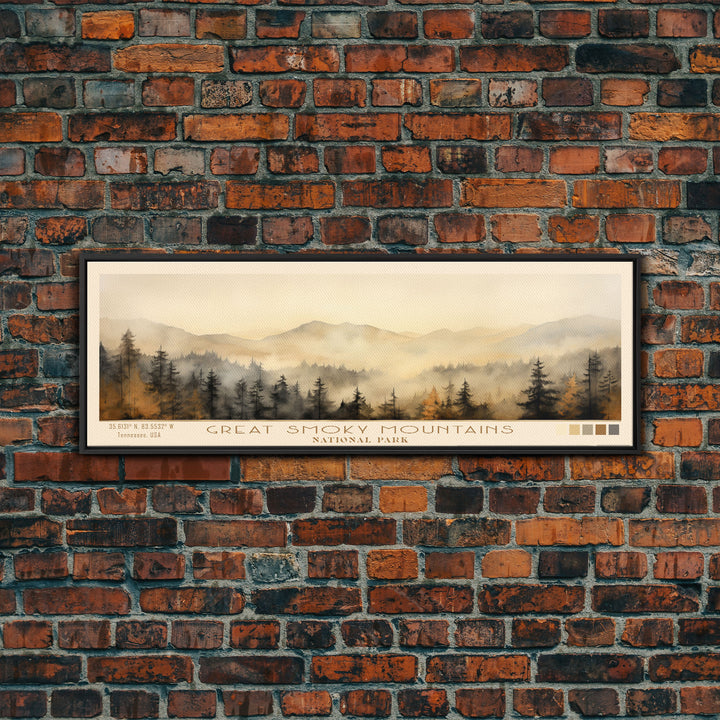 Great Smoky Mountains National Park Panoramic Travel Art, National Park Print, Minimalist Travel Art, Subdued Watercolor Painting Panoramic