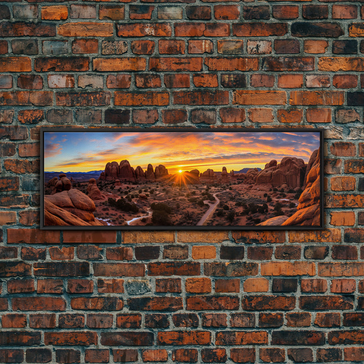 Photographic Panoramic of Arches National Park, Sunset Photography, National Park Art, Framed Canvas Print, Landscape Photography