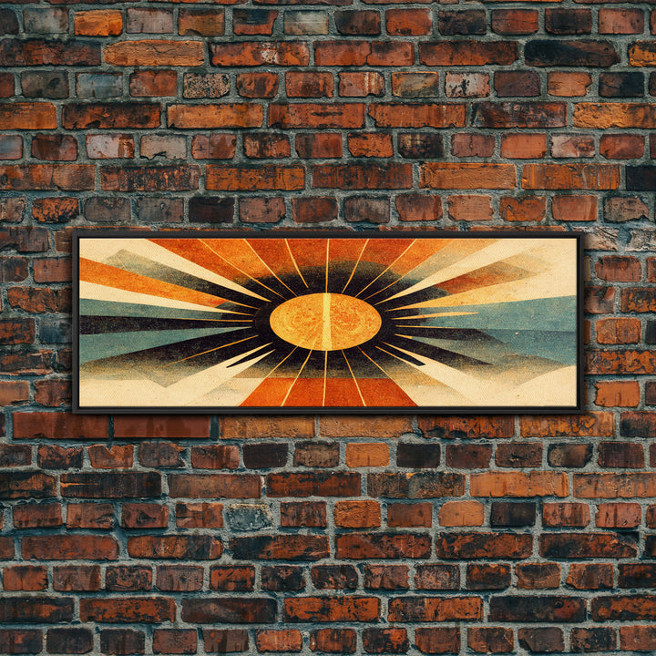 Sunset Art Deco Sunburst Wall Art, Ready To Hang Canvas Print, Panoramic Art, Art Deco Wall Decor, Above Bed, Above Couch, Above Sofa