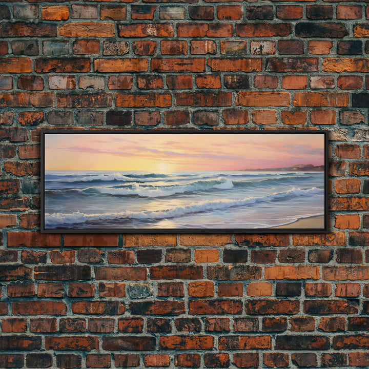 The Joy Of The Beach, Framed Canvas Print, Handmade Wall Art, Extra Large Minimalist Swimming Decor, Abstract Oil Painting, Panoramic Art