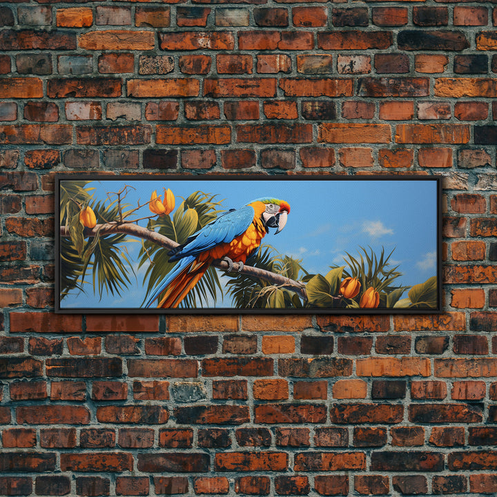 Panoramic Photo Print Of a Parrot, Framed Canvas Print, Tropical Beach Decor