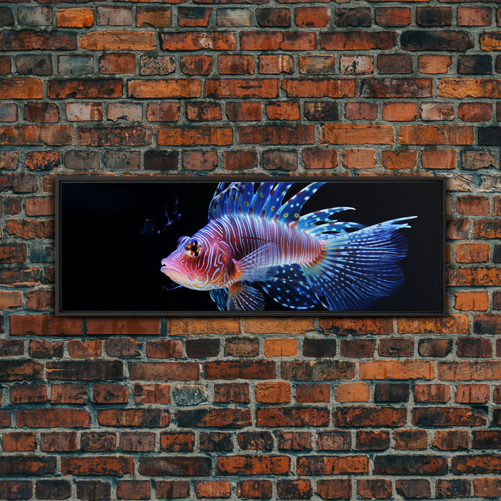 Lion Fish Painting Wall Art, Framed Canvas Print, Aquarium Wall Art, Colorful Pet Fish painting