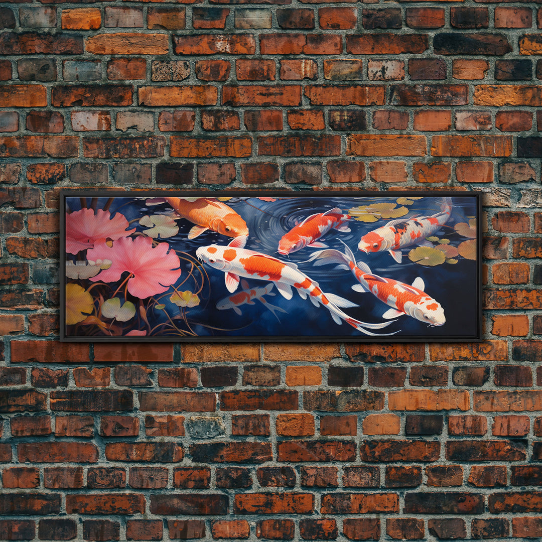 The Koi Pond Framed Canvas Print, Koi Fish Decor, Koi Fish Garden Wall Art, Koi Fish and Lilly Pads