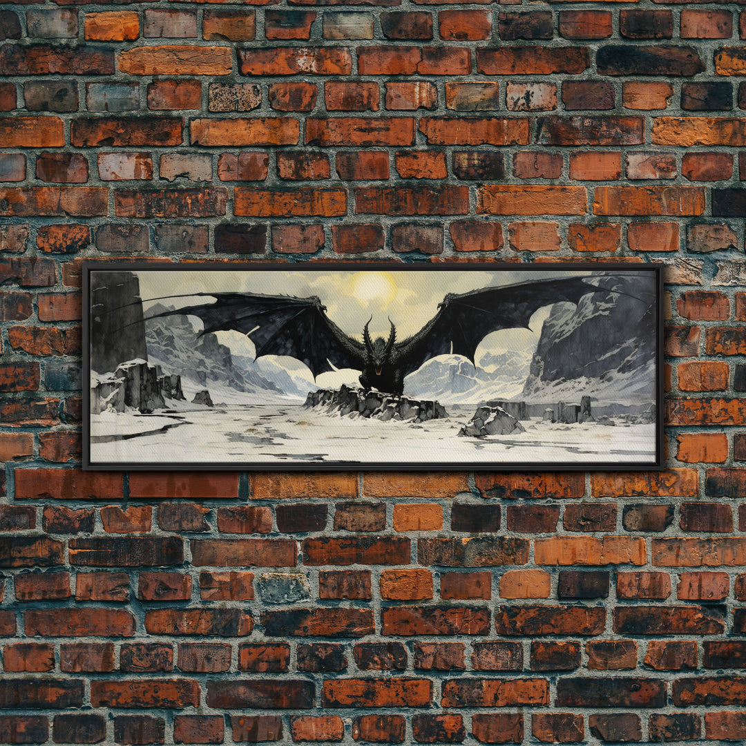 Panoramic Of a Dragon, Framed Canvas Print, Fantasy Decor, Fantasy Dragon Painting