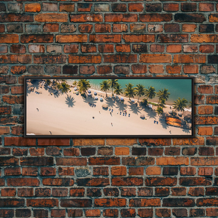 Drone Shot of Bora Bora, Vacation Art, Tropical Beach Photography Framed Canvas Print, Panoramic Bird's Eye View of Paradise