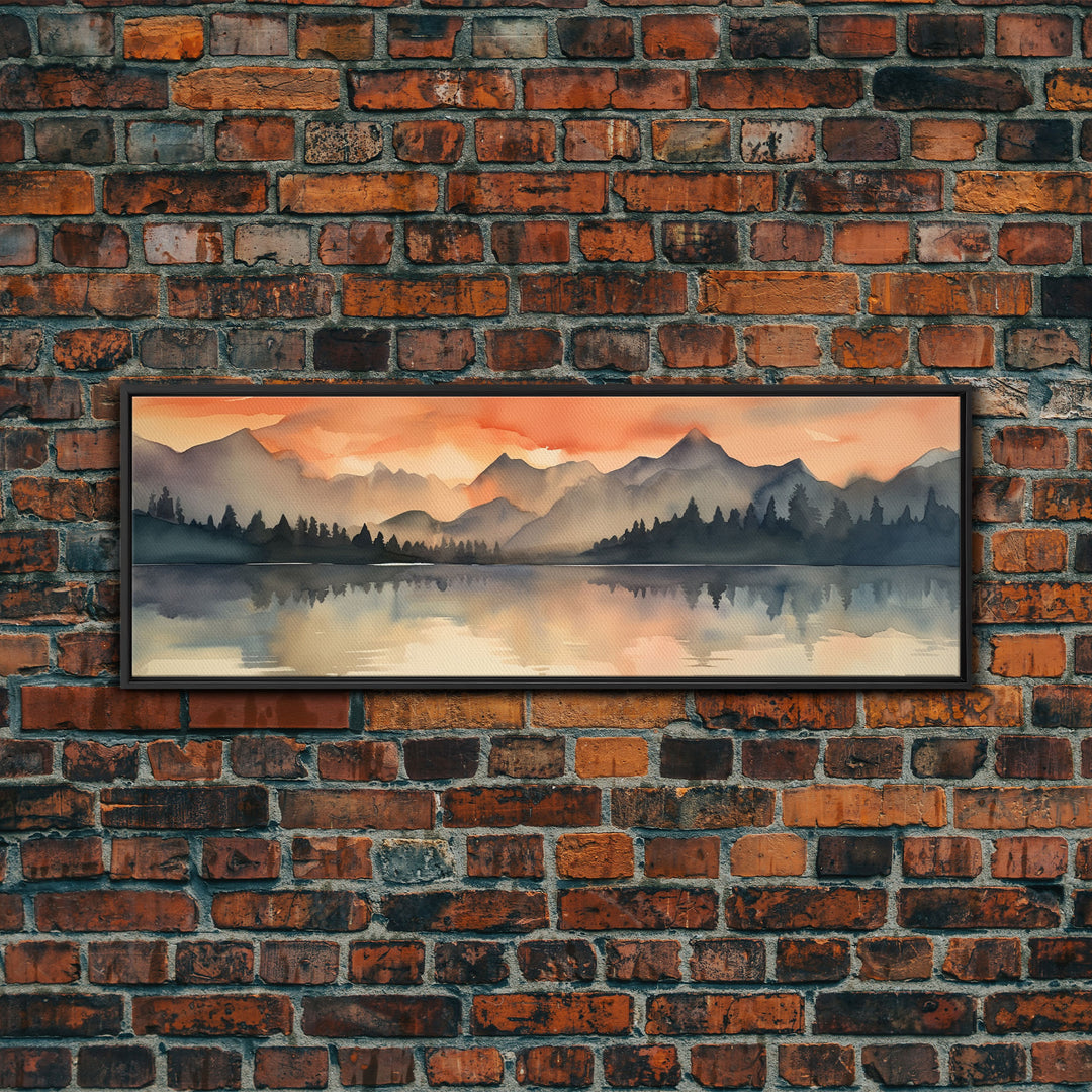 Watercolor Painting Of A Forest Fire Wall Art, Framed Canvas Print, Landscape Painting, Oil Painting, Vintage Landscap, Fall Landscape