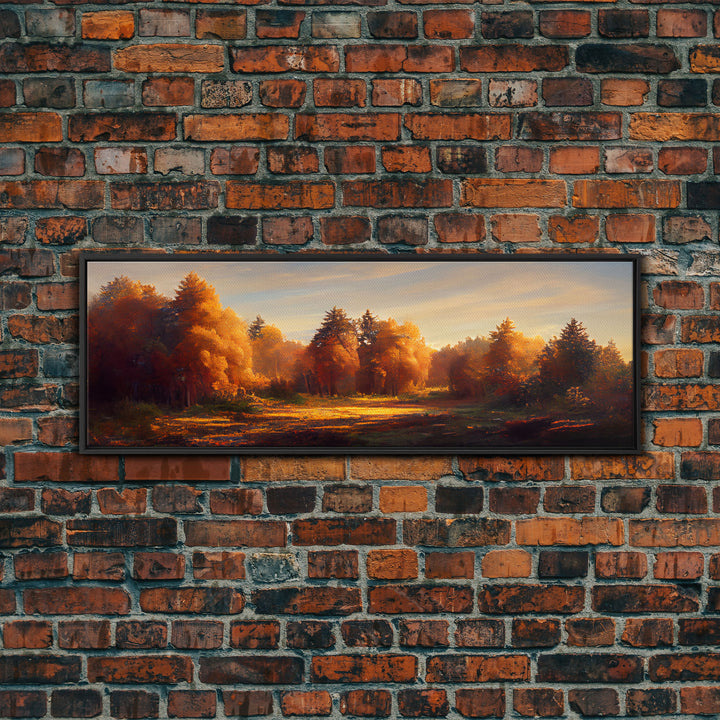 A Forest In Autumn, Fall Decor, Extra Large Wall Art, Framed Panoramic Canvas Print, Framed Wall Decor