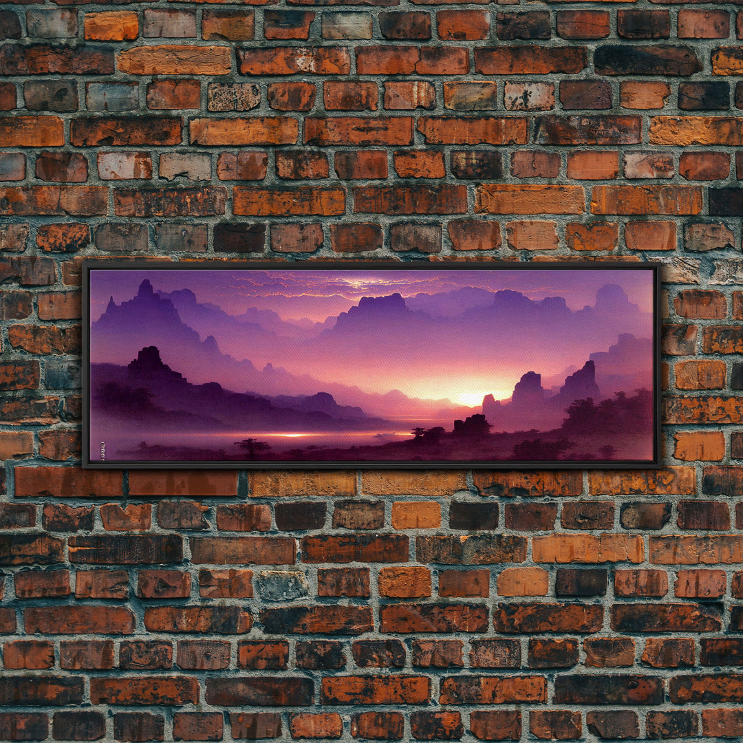 A Beautiful Mountain Scene at Sunset, Extra Large Wall Art, Framed Panoramic Canvas Print, Framed Wall Art