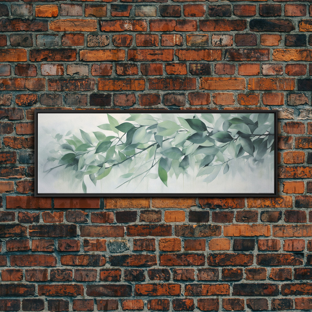 Green Botanical Oil Painting On Canvas - Eucalyptus Wall Art - Large Gallery Wrap Canvas Wall Art Prints With External Floater Frame