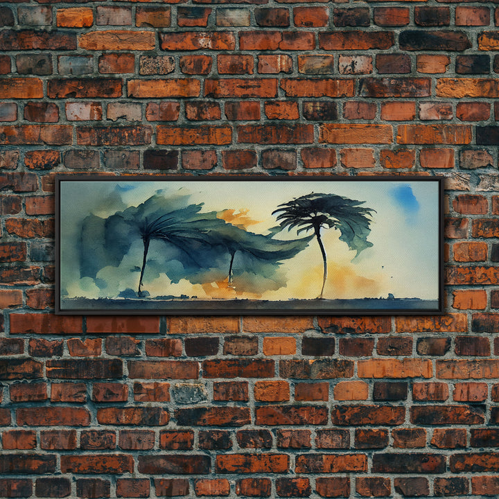 Palm Tree In A Hurricane, Extra Large Wall Art, Framed Panoramic Canvas Print, Framed Wall Art