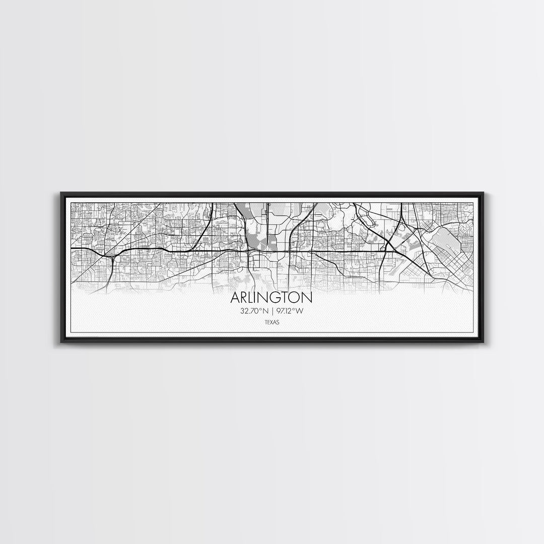 Panoramic Arlington City Map, Texas Art, Map Print, Minimalist Wall Art, Canvas Art, Housewarming Gift, Street Map Art, Closing Gift