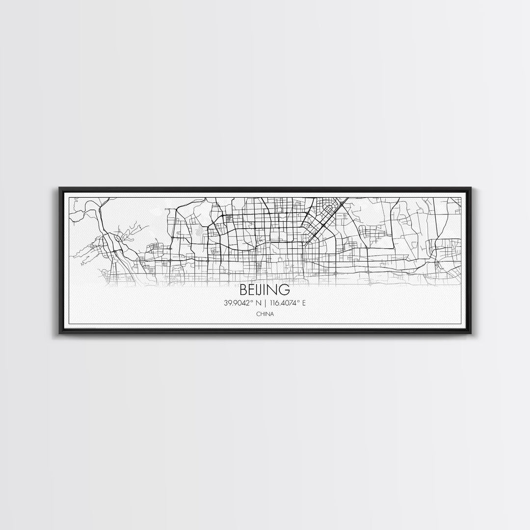 Panoramic Beijing City Map, China Art, Map Print, Minimalist Wall Art, Canvas Art, Housewarming Gift, Street Map Art, Closing Gift