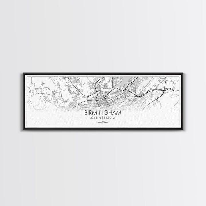 Panoramic Birmingham City Map, Alabama Art, Map Print, Minimalist Wall Art, Canvas Art, Housewarming Gift, Street Map Art, Closing Gift