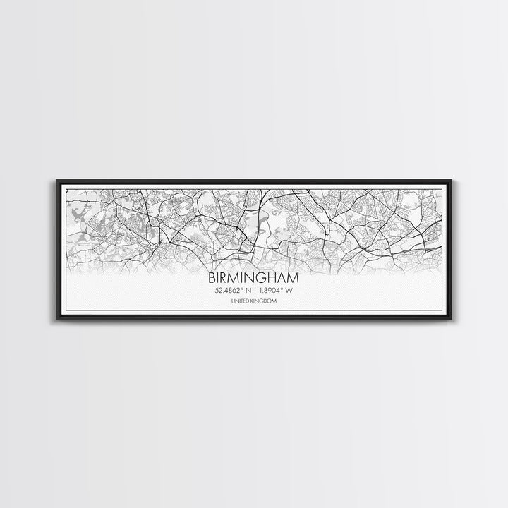 Panoramic Birmingham City Map, United Kingdom Art, Map Print, Minimalist Wall Art, Canvas Art, Housewarming Gift, Street Map, Closing Gift