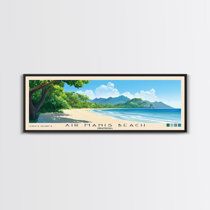 Air Manis Beach, Indonesia Panoramic Beach Print, Vacation Gift, Indonesia Wall Art, Framed Canvas Print, Framed Beach Painting