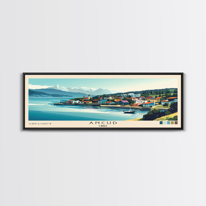 Ancud, Chile Panoramic Print, Vacation Gift, Chile Wall Art, Beach Painting, Beach Decor, Large Wall Art, Wood Frame Art