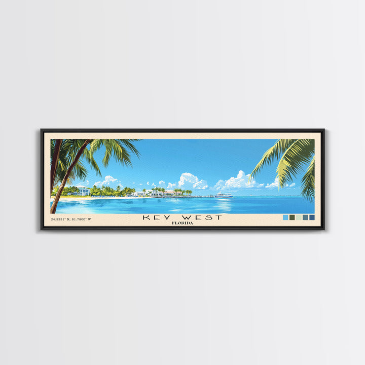 Key West, Florida Panoramic Print, Vacation Gift, Florida Wall Art, Beach Painting, Beach Decor, Beach Or Lakehouse Art