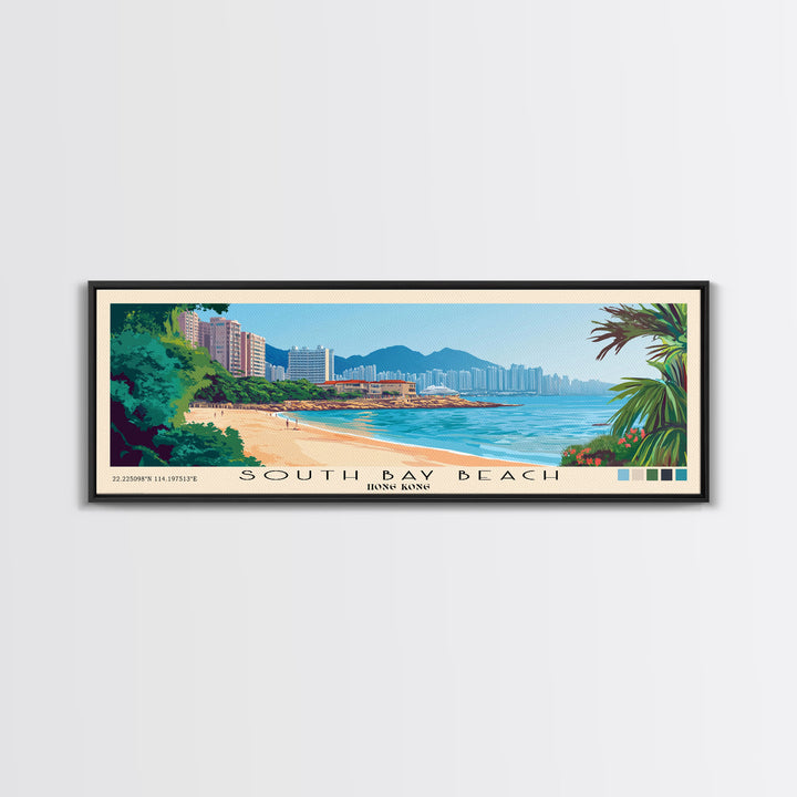 South Bay Beach, Hong Kong Panoramic Beach Print, Vacation Gift, Hong Kong Wall Art, Framed Canvas Print, Framed Beach Painting