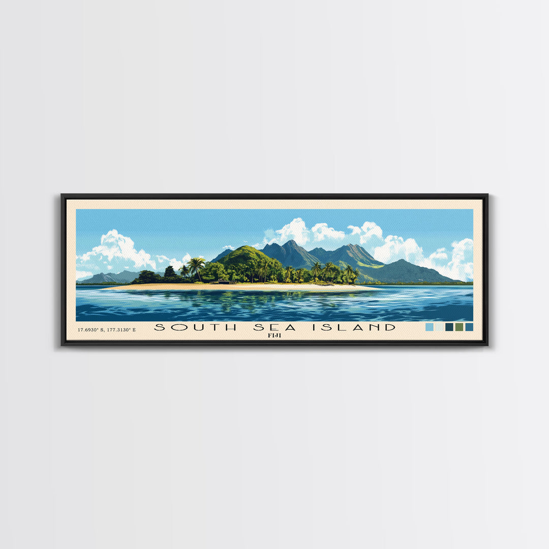 South Sea Island, Fiji Panoramic Print, Vacation Gift, Fiji Wall Art, Beach Painting, Beach Decor, Large Wall Art, Wood Frame Art