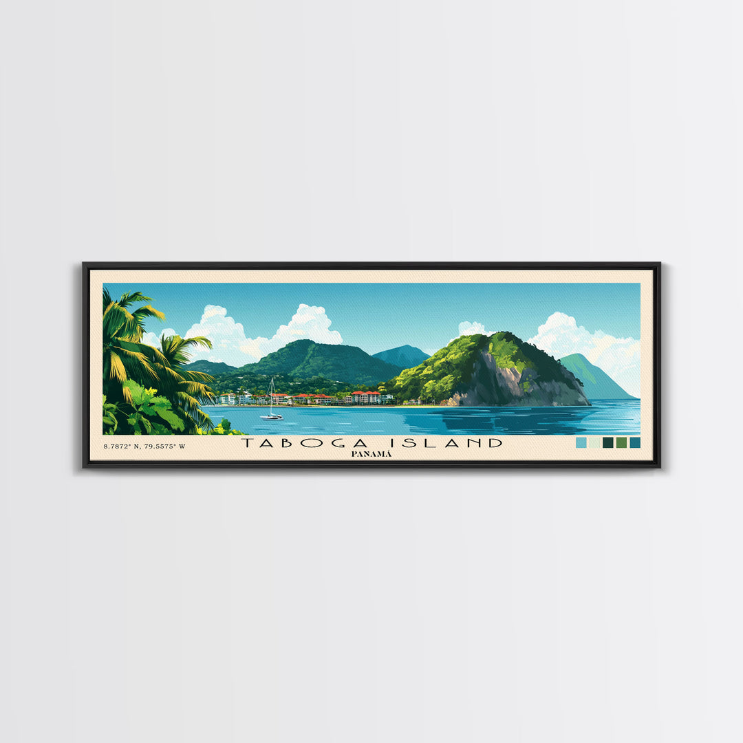 Taboga Island, Panamá Panoramic Beach Print, Vacation Gift, Panamá Wall Art, Framed Canvas Print, Framed Beach Painting