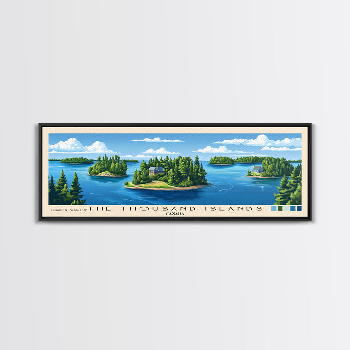 The Thousand Islands, Canada Panoramic Print, Vacation Gift, Canada Wall Art, Beach Painting, Beach Decor, Large Wall Art, Wood Frame Art